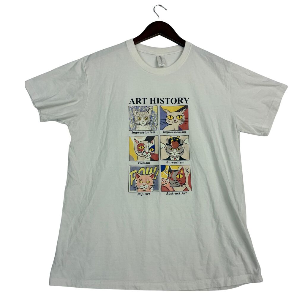 GANNI Art History Cats Graphic T Shirt XL White Impressionism Cubism Pop Art